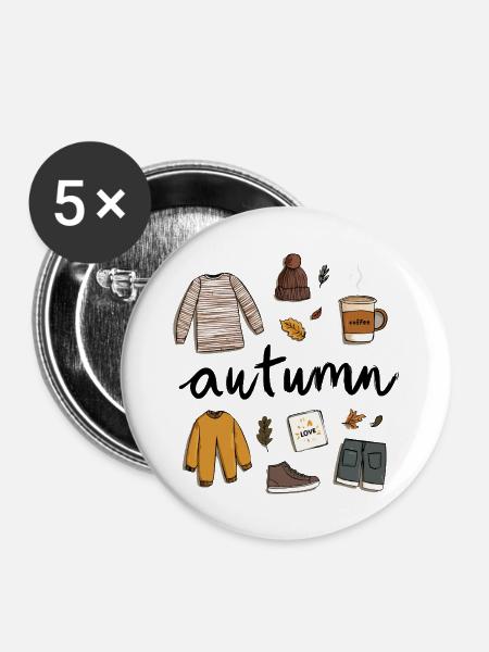 Autumn Vibes – Cozy Herbstillustration. - Buttons groß 56 mm (5er Pack) - Weiß