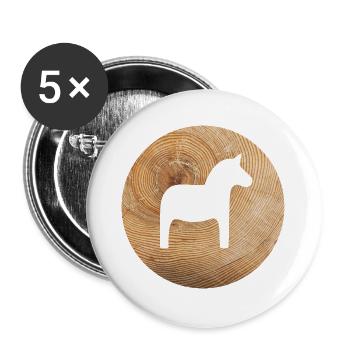 Kreis Holz Dalapferd Natur Weihnachten Pferde rund - Buttons groß 56 mm (5er Pack) - Weiß - Vorne