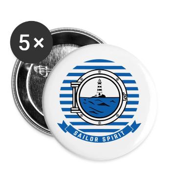 Meeresleuchtturm-Illustration im nautischen Stil - Buttons groß 56 mm (5er Pack) - Weiß - Vorne