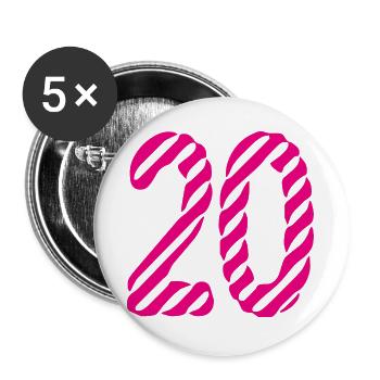 20. 20e ANNIVERSAIRE. ANNIVERSAIRE 20 ANS. 20 ANS. - Lot de 5 grands badges (56 mm) - blanc - Devant