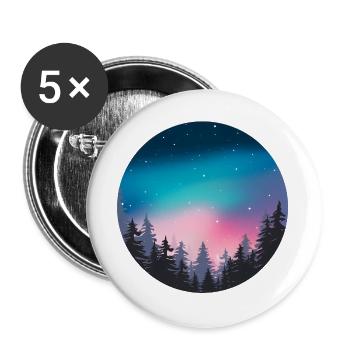 Nachthimmel, Aurora, Waldlandschaft - Buttons groß 56 mm (5er Pack) - Weiß - Vorne