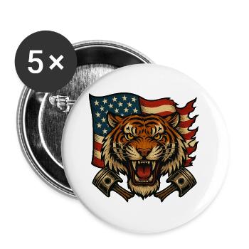 Patriot Tiger with American Flag - Buttons large 2.2''/56 mm (5-pack) - white - Front