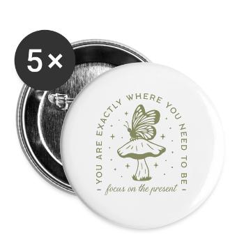 Pleine conscience, être présent, santé mentale, méditation - Lot de 5 grands badges (56 mm) - blanc - Devant