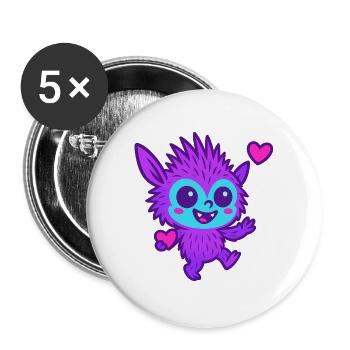 Buntes Fantasy-Wesen mit Herz – Süß & Frech Cartoo - Buttons groß 56 mm (5er Pack) - Weiß - Vorne