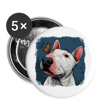 Cheerful bull terrier with butterfly - Buttons large 2.2''/56 mm (5-pack) - white - Front