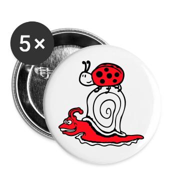 Snail 2 Friends Ladybug Fast Team Cute - Buttons large 2.2''/56 mm (5-pack) - white - Front
