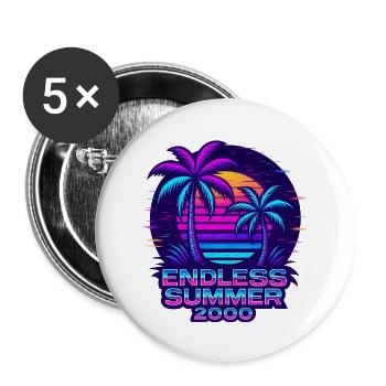 Neon Sonnenuntergang Palmen Design - Buttons groß 56 mm (5er Pack) - Weiß - Vorne