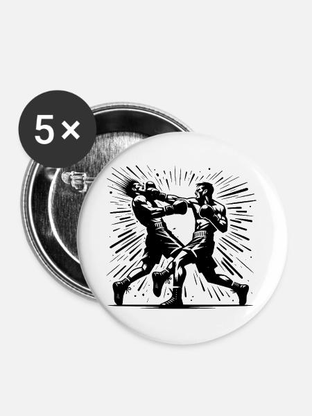 Retro Boxkampf Action Der entscheidende Punch - Buttons groß 56 mm (5er Pack) - Weiß