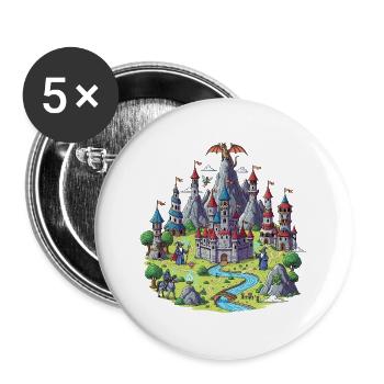 Medieval Magic Castle Illustration - Buttons large 2.2''/56 mm (5-pack) - white - Front