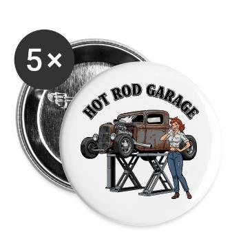 Vintage Hot Rod Garage Design - Lot de 5 grands badges (56 mm) - blanc - Devant