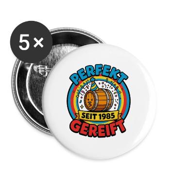 Perfekt gereift – 40. Geburtstag, Jahrgang 1985 - Buttons groß 56 mm (5er Pack) - Weiß - Vorne