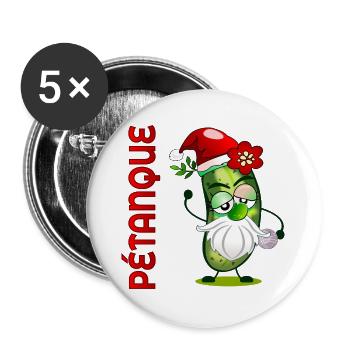 Weihnachts-Petanque-Boule-Gurken - Buttons groß 56 mm (5er Pack) - Weiß - Vorne