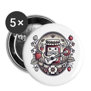 Kawaii Jam Jar with Strawberries - Buttons large 2.2''/56 mm (5-pack) - white - Front