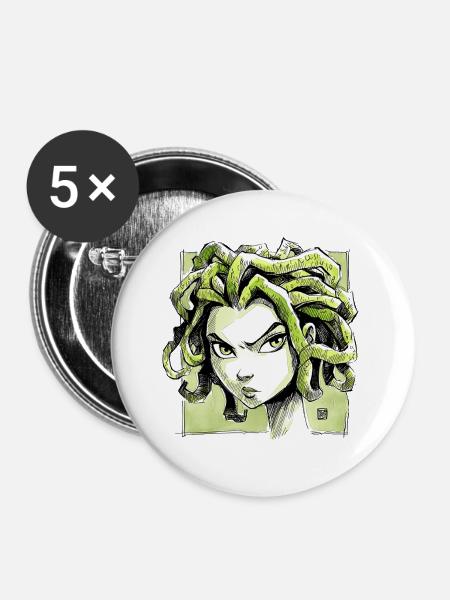 Medusa Sketch - Buttons groß 56 mm (5er Pack) - Weiß