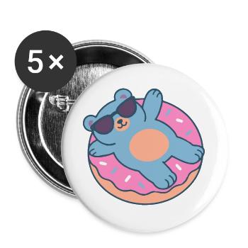 Blue Teddy Bear with Sunglasses - Buttons large 2.2''/56 mm (5-pack) - white - Front