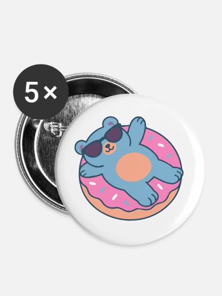 Blauer Teddybär mit Sonnenbrille - Buttons groß 56 mm (5er Pack) - Weiß