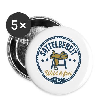 sattelbereit frei und wild pferd - Buttons groß 56 mm (5er Pack) - Weiß - Vorne