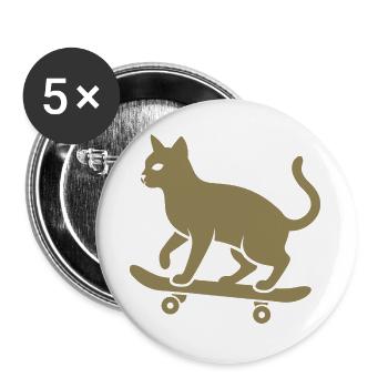 Cool Cat Skateboarder Silhouette Minimalist - Buttons large 2.2''/56 mm (5-pack) - white - Front