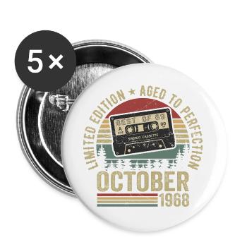 Voiture classique Octobre 1968 Cadeau d’anniversaire Octobre - Lot de 5 grands badges (56 mm) - blanc - Devant