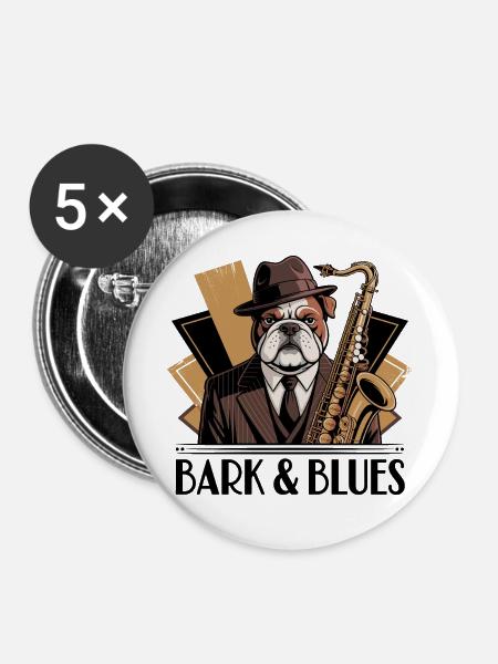 Bark und Blues - Buttons groß 56 mm (5er Pack) - Weiß