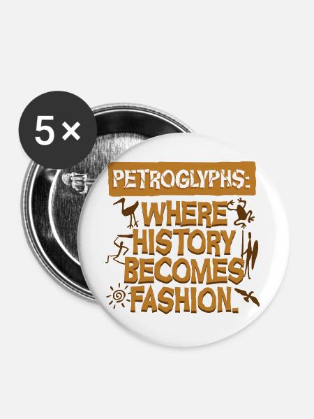 Petroglyphe Petroglyphen Piktogramme - Buttons groß 56 mm (5er Pack) - Weiß