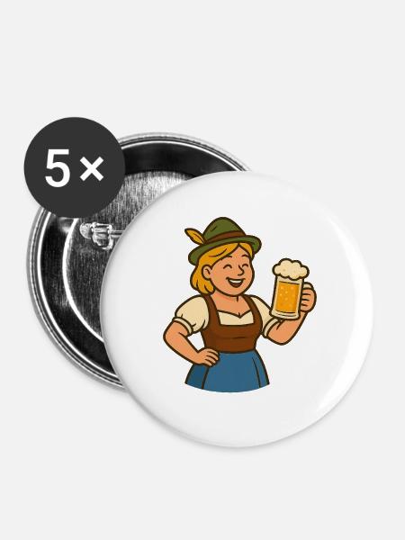 Bayerische Bierfest - Buttons groß 56 mm (5er Pack) - Weiß