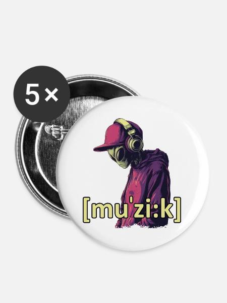 Alien Music - Buttons groß 56 mm (5er Pack) - Weiß