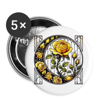 Gelbe Rose Buntglas-Design - Buttons groß 56 mm (5er Pack) - Weiß - Vorne