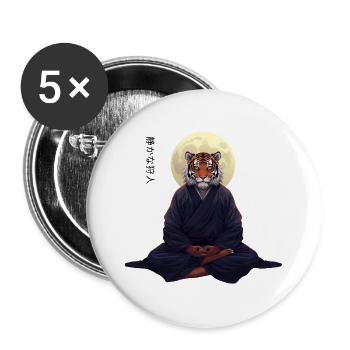 Tiger Monk – Sumi-e Zen Kunst Strength Within - Buttons groß 56 mm (5er Pack) - Weiß - Vorne