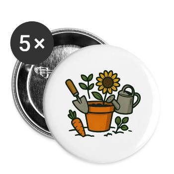 Blühender Garten mit Sonnenblume - Buttons groß 56 mm (5er Pack) - Weiß - Vorne