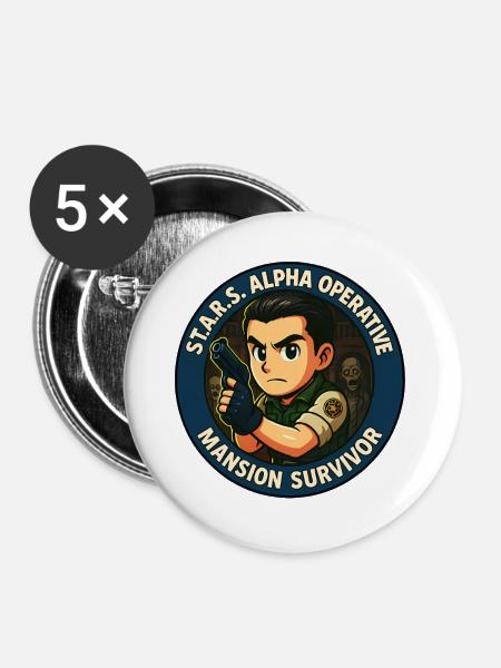 S.T.A.R.S. Alpha Operativ - Buttons groß 56 mm (5er Pack) - Weiß