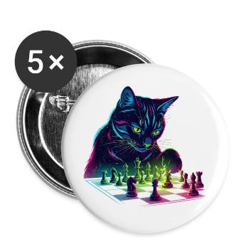 Motif d'échecs chat noir néon - Lot de 5 grands badges (56 mm) - blanc - Devant