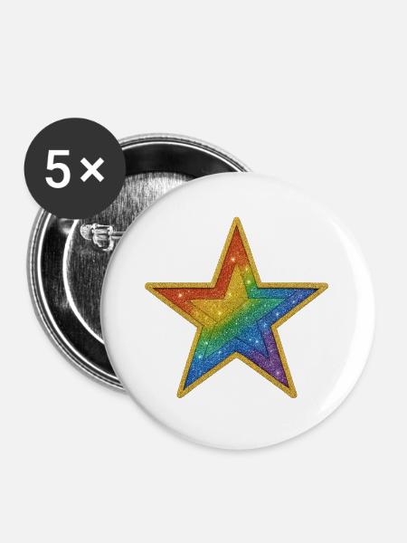 Regenbogen-Glitzer-Stern-Patch-Design - Buttons groß 56 mm (5er Pack) - Weiß