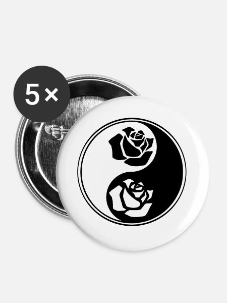 Yin-Yang-Blume - Buttons groß 56 mm (5er Pack) - Weiß