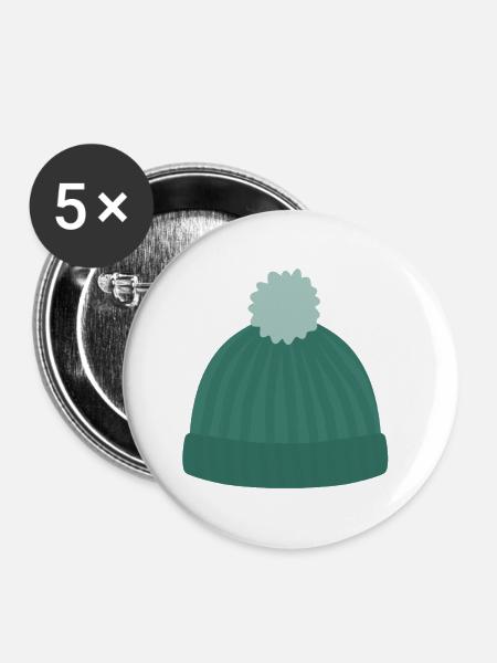 Strickmütze mit Pom Pom - Buttons groß 56 mm (5er Pack) - Weiß
