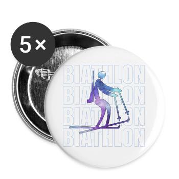 Biathlon Wintersport Biathleten - Buttons groß 56 mm (5er Pack) - Weiß - Vorne