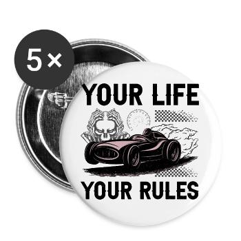 Retro futuristisches Rennwagen-Design - Buttons groß 56 mm (5er Pack) - Weiß - Vorne