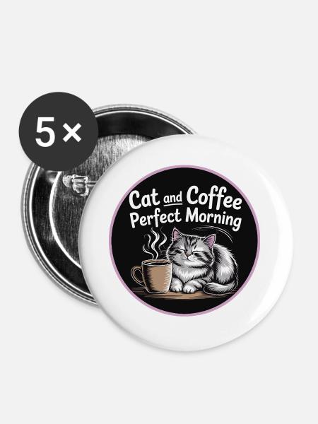 Katzenliebe und Kaffeegenuss - Buttons groß 56 mm (5er Pack) - Weiß
