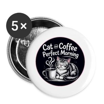 Cat milk coffee morning mood - Buttons large 2.2''/56 mm (5-pack) - white - Front