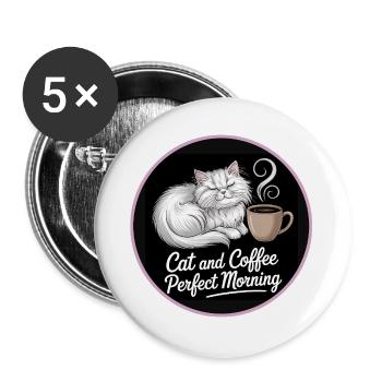 Motif café matinal pour chat - Lot de 5 grands badges (56 mm) - blanc - Devant