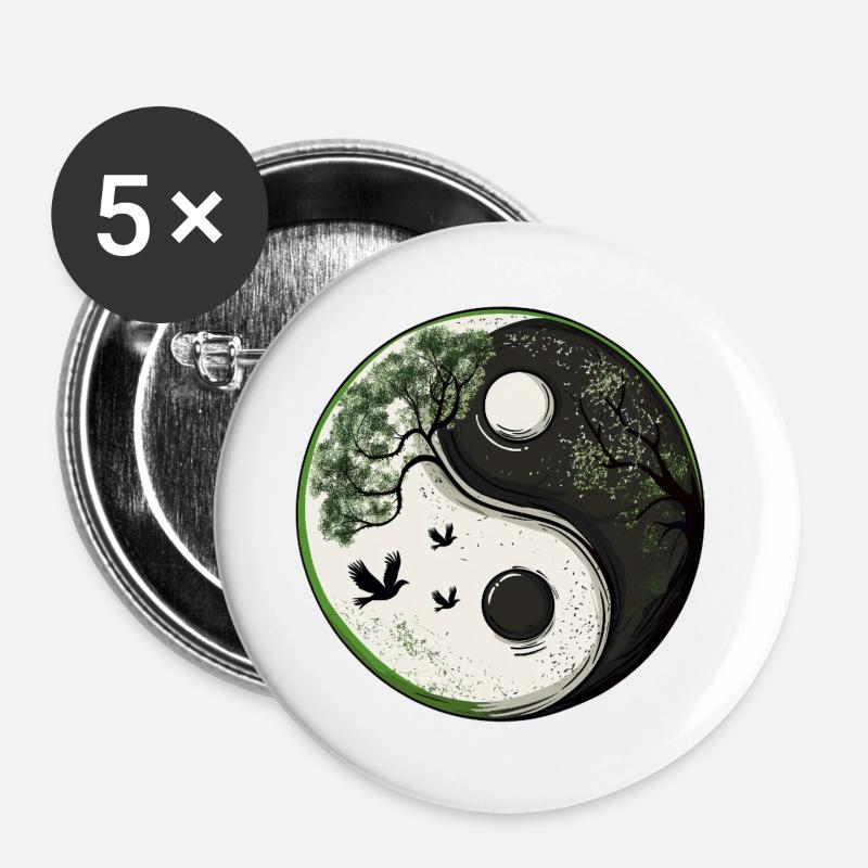 Yin and Yang Nature Version :) - Buttons large 2.2''/56 mm (5-pack) - white
