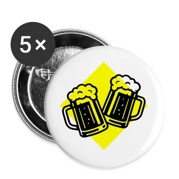 Bier Anstoßen Bierkrug - Buttons groß 56 mm (5er Pack) - Weiß - Vorne