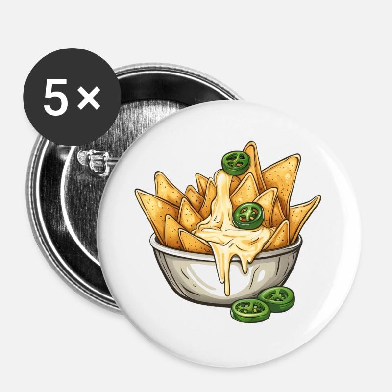 Nachos with cheese dip and jalapenos :) - Buttons large 2.2''/56 mm (5-pack) - white