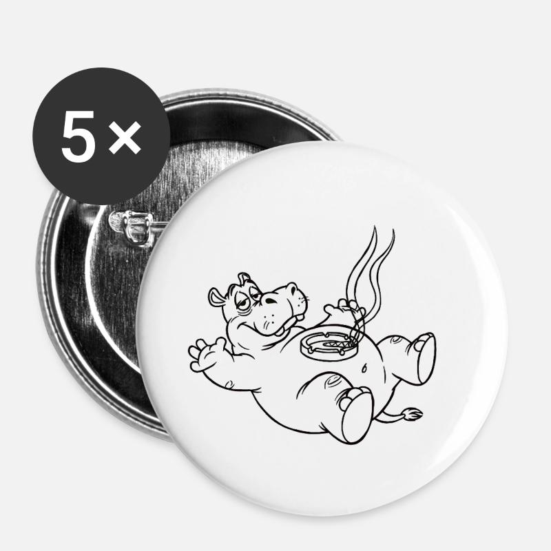 Funny Hippo - Buttons large 2.2''/56 mm (5-pack) - white
