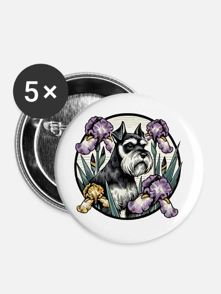 Gelehrter Schnauzer Blumenportrait - Buttons groß 56 mm (5er Pack) - Weiß