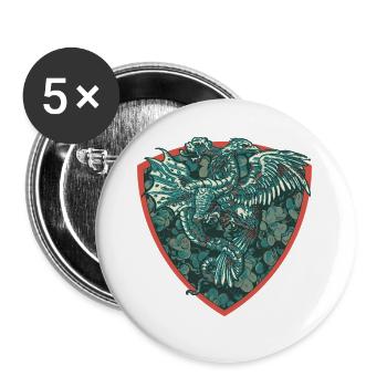 Mittelalterlicher Drache in Blau auf Schild - Buttons groß 56 mm (5er Pack) - Weiß - Vorne