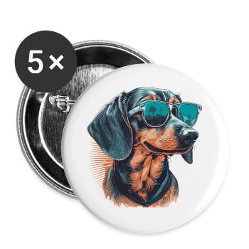 Cooler Dackel mit Sonnenbrille - Buttons groß 56 mm (5er Pack) - Weiß - Vorne