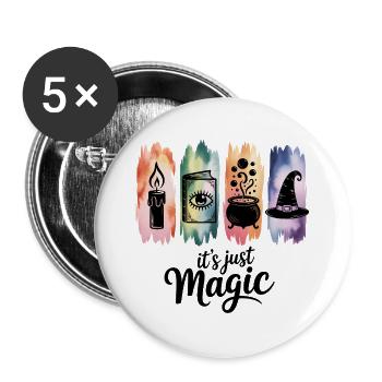 Es ist nur magisches mystisches Hexensymbol-Kunstwerk - Buttons groß 56 mm (5er Pack) - Weiß - Vorne