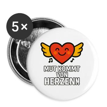 Mut_kommt_von_Herzen - Buttons groß 56 mm (5er Pack) - Weiß - Vorne