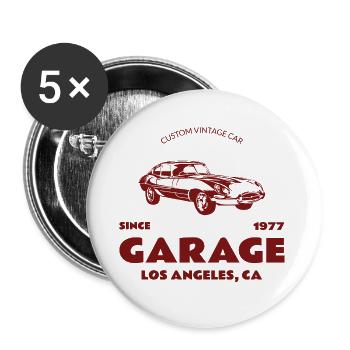 Custom Oldtimer – Garage Los Angeles - Buttons groß 56 mm (5er Pack) - Weiß - Vorne